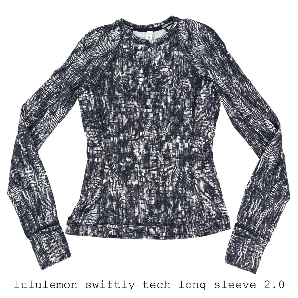 Lululemon Swiftly Tech Long Sleeve 2.0 Shirt Black White Glitch Print Size 2